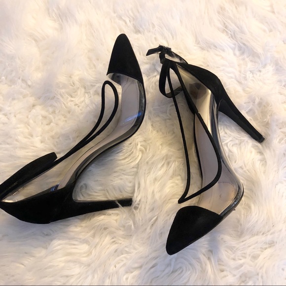 BCBGeneration Shoes - BCBG Black Suede and Clear Ankle Strap Pumps